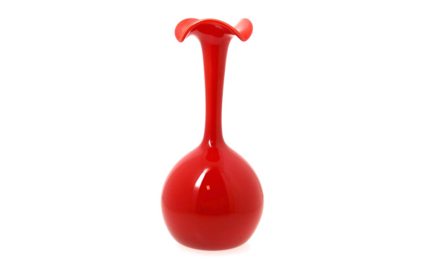 Important vase en verre orangé à col mou