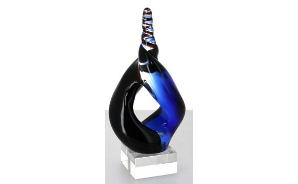 Sculpture contemporaine en verre bleu re