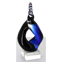 Sculpture contemporaine en verre bleu re