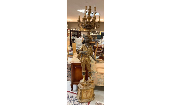 Porte torchère nubien en bois polychrome et o