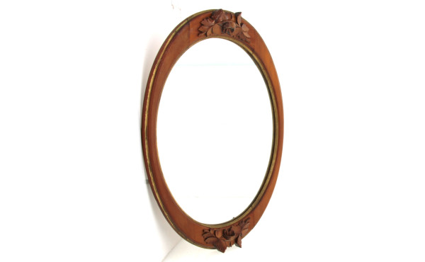 Miroir ovale encadrement en bois naturel