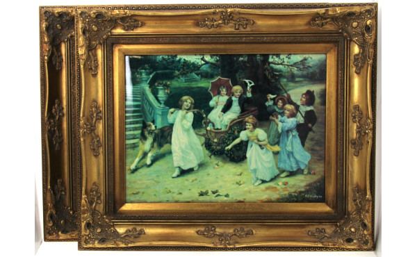 Paire de reproductions en couleurs, enca