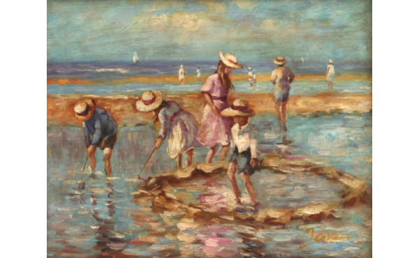 "Scène de plage", tableau décoratif sur 