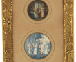 Cadre doré contenant 2 gravures en coule