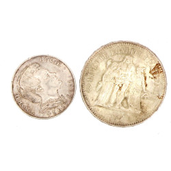 Lot de 2 pièces en argent : 1 pièce de 5