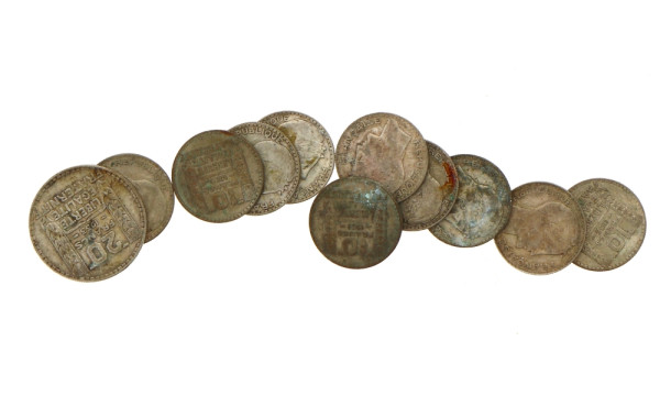 Lot de 17 pièces de 10 F Turin en argent