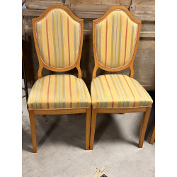 6 chaises bois clair tissu à rayures sur