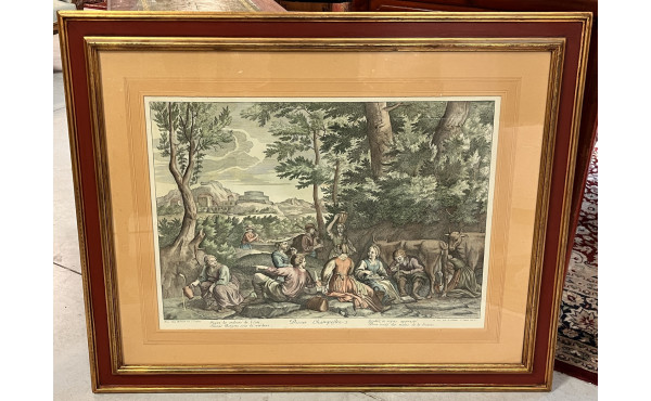 "Dîner champêtre", grande gravure en cou