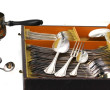 Petite casserole en métal argenté, anse 