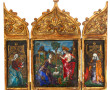 Triptyque en bois doré et émaux à décor 