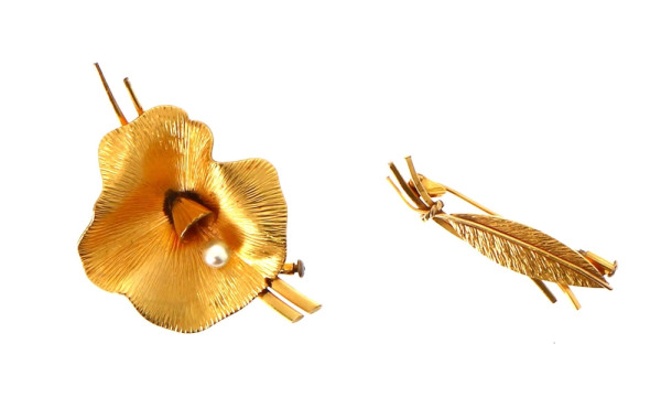 Deux broches vintages en plaqué or année
