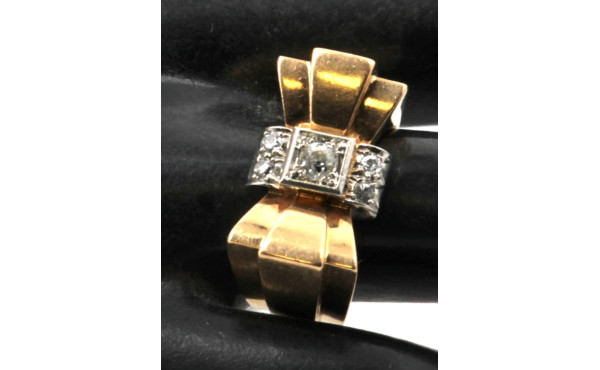 Bague tank années 50 en or jaune et plat