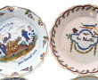 7 assiettes anciennes en faîence polychr