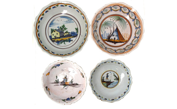Lot de faïences anciennes : 4 jattes cre