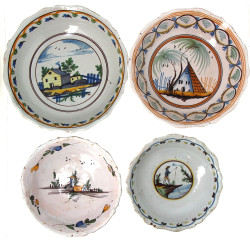 Lot de faïences anciennes : 4 jattes cre