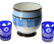 Cache-pot en porcelaine blanche, bleu et