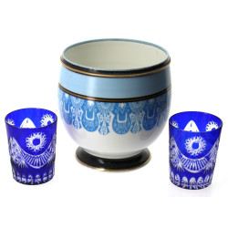 Cache-pot en porcelaine blanche, bleu et