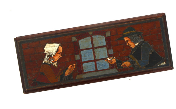 FOUILLEN - Coffret en bois pyrogravé et 