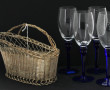 18 verres à vin en verre bleu et transpa