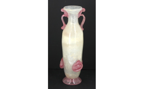 Vase à anses en verre bullé et verre fil