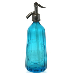 Bouteille d'eau de seltz en verre bleu (