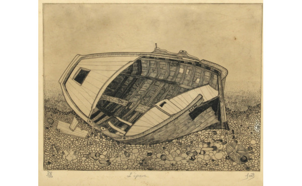 Ecole Bretonne Xxème "L'épave", gravure 