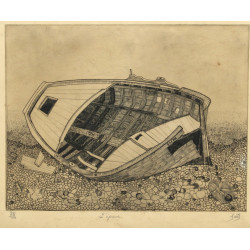 Ecole Bretonne Xxème "L'épave", gravure 