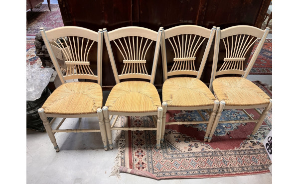 4 chaises paillées dossier gerbe teinté 