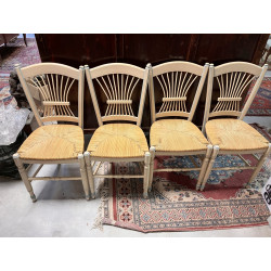 4 chaises paillées dossier gerbe teinté 