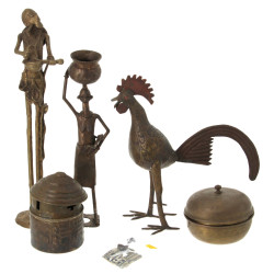 GHANA - Coq décoratif en bronze et cuivr