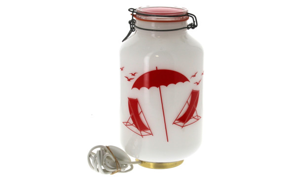 Lampe années 80 en verre blanc à décor r