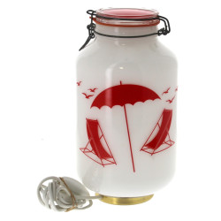 Lampe années 80 en verre blanc à décor r
