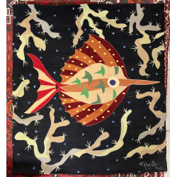 Tenture décor poisson sur fond velours n