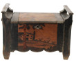 Banc coffre miniature en bois pyrogravé 