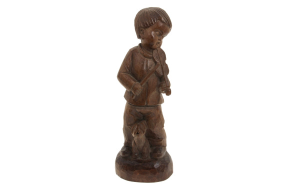 "Enfant au violon et son chien", sculptu