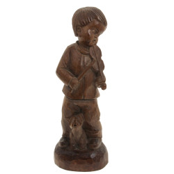 "Enfant au violon et son chien", sculptu