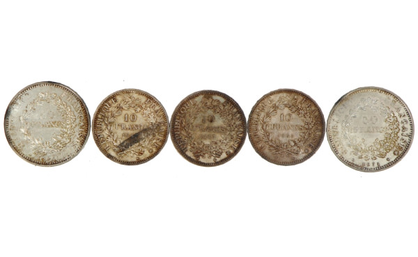 Lot de pièces en argent : 2 pièces de 50