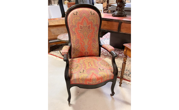 Fauteuil Louis Philippe laqué noir et ti
