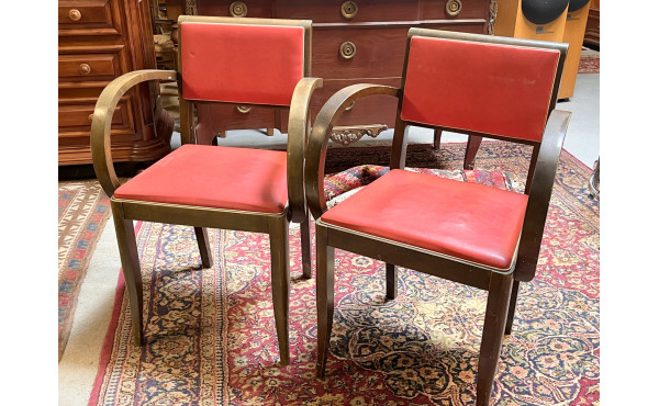Paire de fauteuils bridge skaï rouge, an