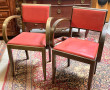Paire de fauteuils bridge skaï rouge, an