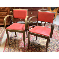 Paire de fauteuils bridge skaï rouge, an