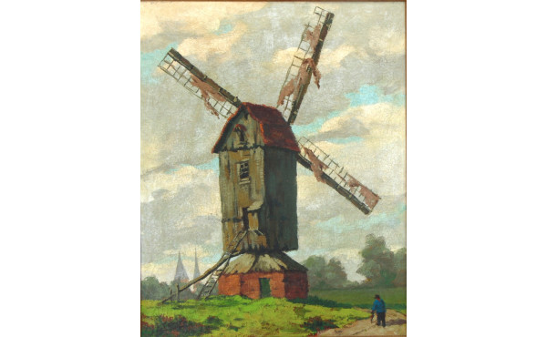 Ecole Xxe "Le vieux moulin à vent" huile