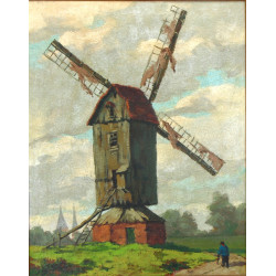 Ecole Xxe "Le vieux moulin à vent" huile