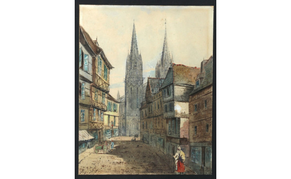 Ecole fin XIXème "Vue de Quimper', aquar