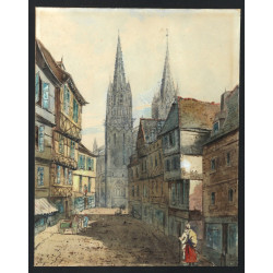 Ecole fin XIXème "Vue de Quimper', aquar