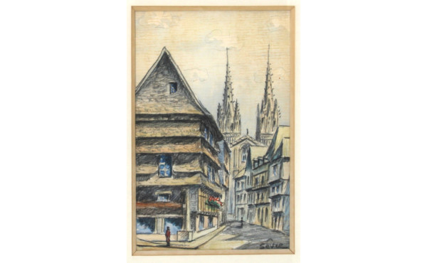 Ecole Xxème "Vue de Quimper", aquarelle 