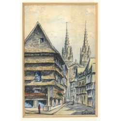 Ecole Xxème "Vue de Quimper", aquarelle 