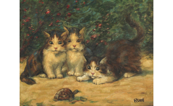 RENEY (Xxème) "Chatons à la tortue", hui