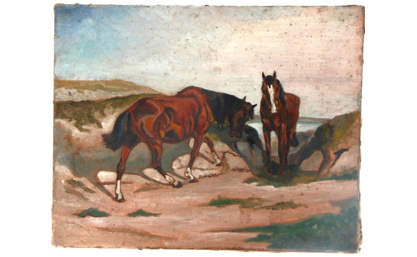 Ecole Xxe "Deux chevaux sur la plage" hu