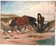 Ecole Xxe "Deux chevaux sur la plage" hu